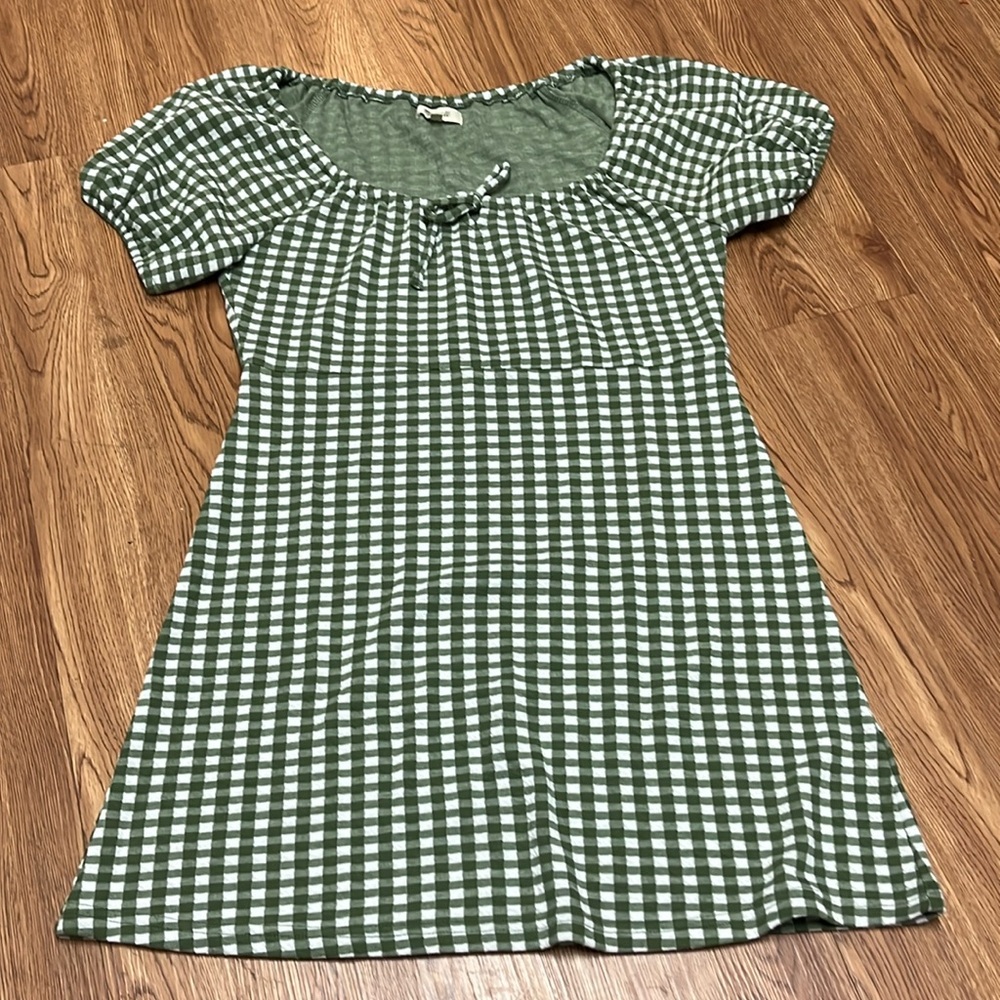 MADEWELL Women's Green/White Checkered Dress Size Medium